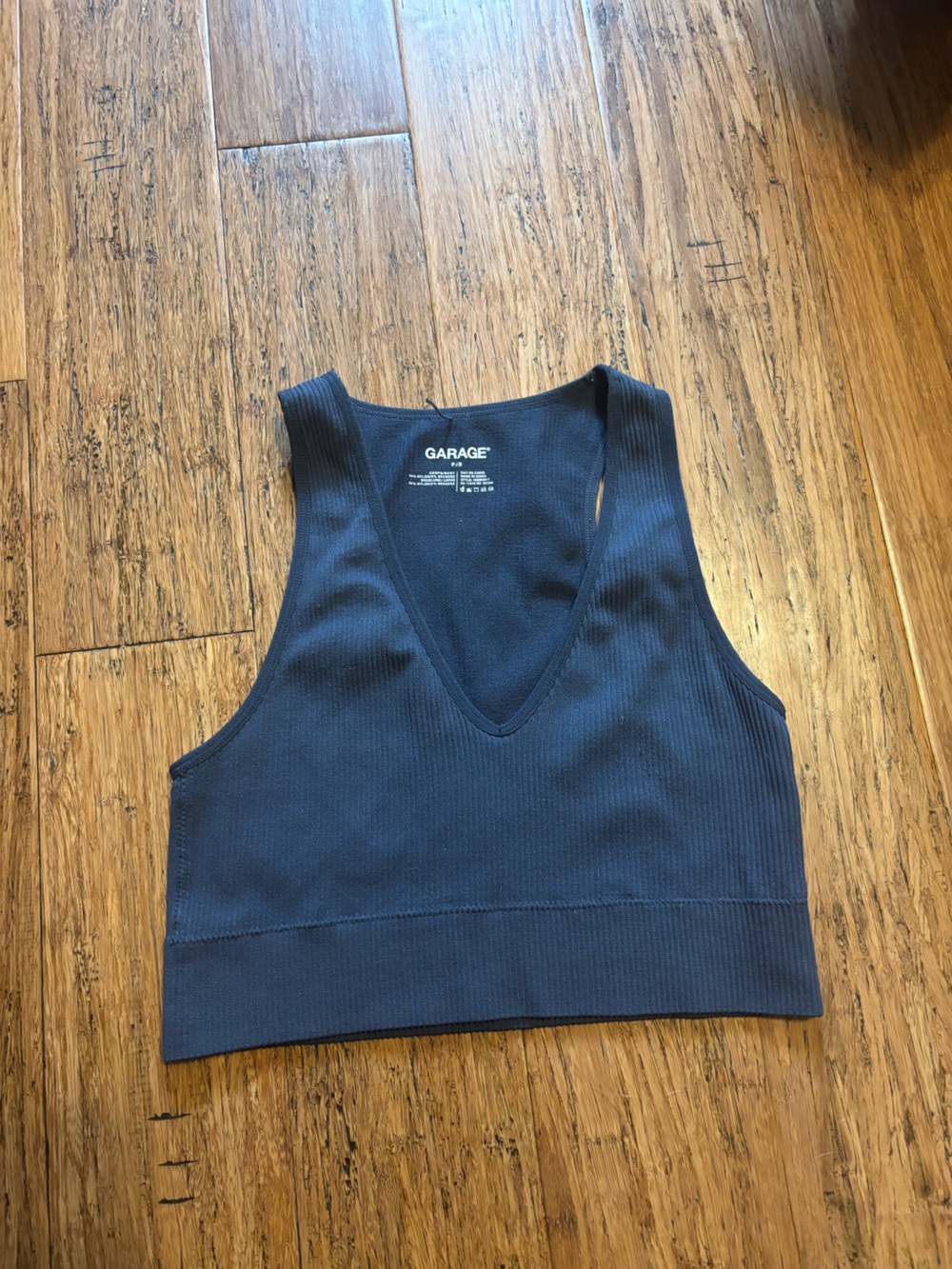 Garage Navy Ribbed V-Neck Tank - Picture 3 of 4